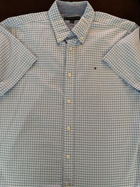 Tommy Hilfiger Men’s Short Sleeve Gingham Cotton Shirt Sz L Large